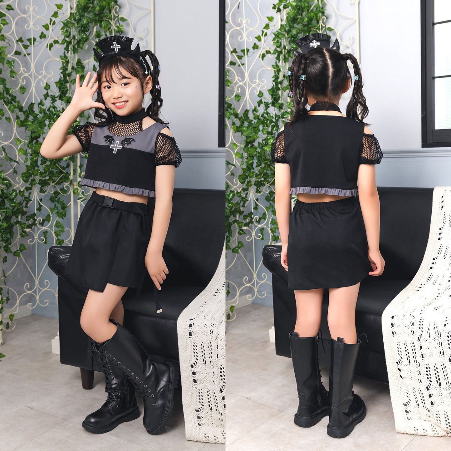[New] コスプレ ハロウィン アニマル ねこ トキシックデビルナース キッズ 120cm/140㎝ ブラック【クリアストーン】