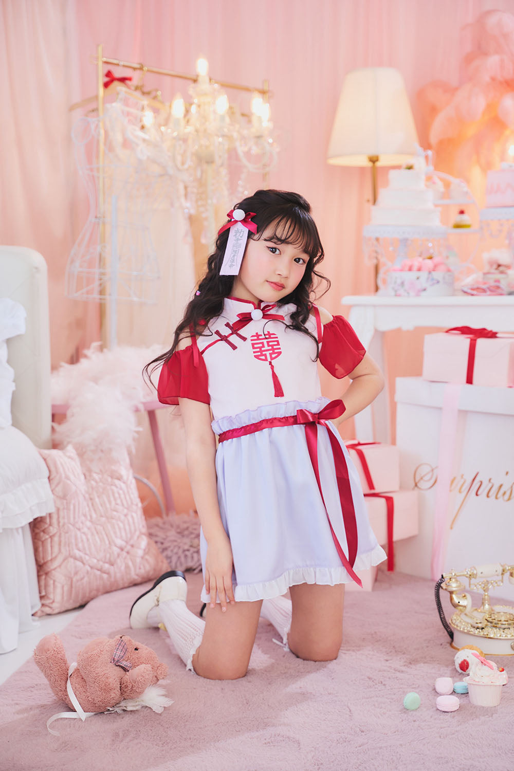 [New] コスプレ こども ハロウィン ミルキーチャイナ キッズ 120/140cm レッド 【クリアストーン】