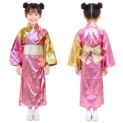 [New] コスプレ バラエティグッズ 将軍 和 キラキラ着物 キッズ 120/140cm ピンク【クリアストーン】